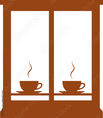 Two steaming coffee cups placed on a window sill, creating a warm and inviting atmosphere, indoor comfort