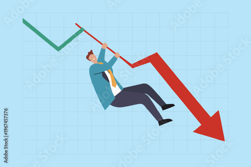 Businessperson struggles to climb a declining red financial chart