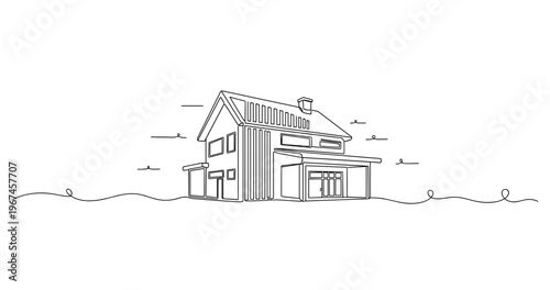 Contemporary house exterior with garage on residential lot. No editable stroke