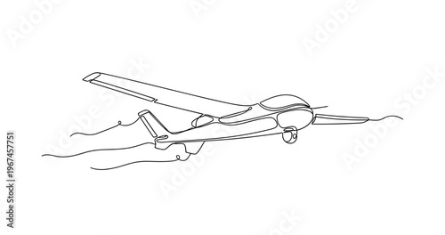 Single engine airplane flying at low altitude over sky. No editable stroke