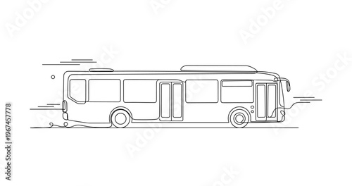 City transit bus traveling along suburban main road. No editable stroke