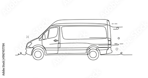 Cargo van side view ready for transport on roadside surface. No editable stroke