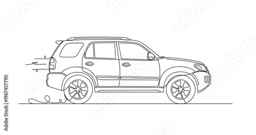 Suv vehicle driving motion on flat road illustration. No editable stroke