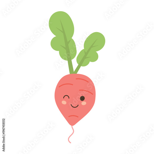 food illustration vector for radish cartoon cute and design character happy plant leaf face for smile vegetable food and healthy isolated garden food red nature for radish green illustration