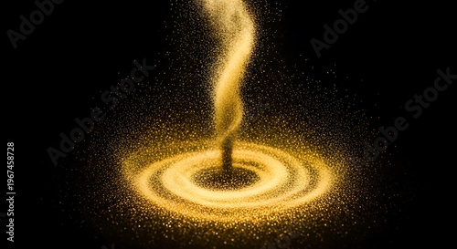 Abstract golden sand vortex swirling in dark space, representing a powerful, dynamic force or cosmic phenomenon