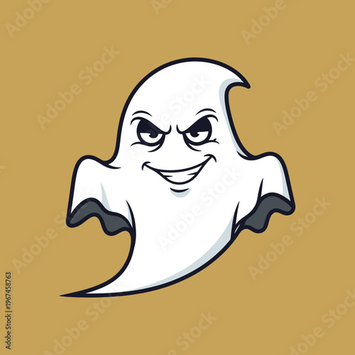 Evil ghost with a sinister grin and menacing eyes ready to scare.