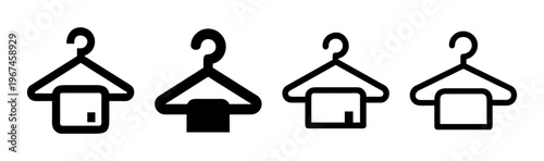 Collection of four hanger icons with towels in black and white vector style.