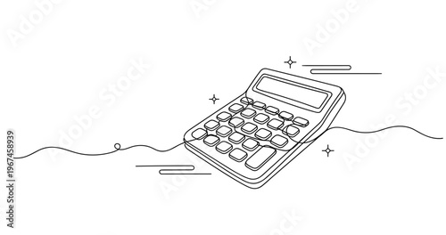 Line art of a calculator with abstract elements in black and white. None editable stroke