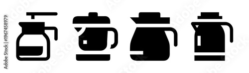 Collection of four icons of coffee urns and airpots in black silhouette style.