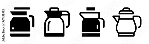 Four black silhouette icons of coffee urns and airpots for serving hot beverages.
