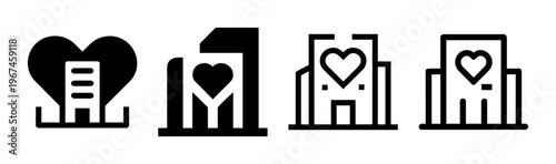 Heart symbol inside buildings, representing company culture, care, and love within an organization.