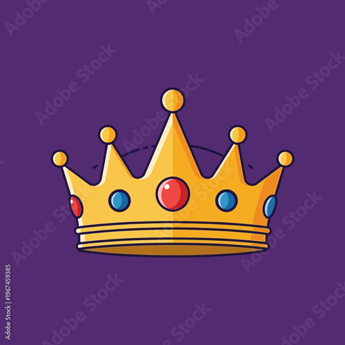Golden crown illustration with jewels and a regal design on a purple background.