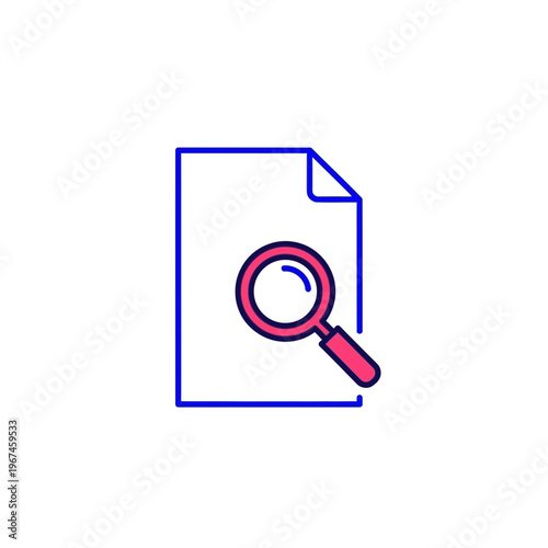 Magnifying glass examining document searching for information detailed analysis.