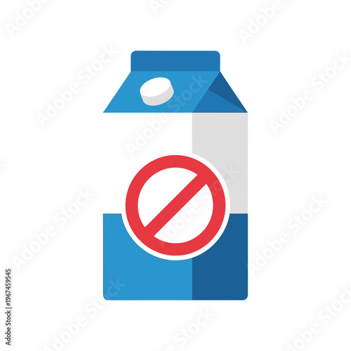 Milk carton with a red prohibition sign indicating no dairy products.
