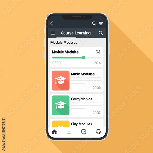 Mobile app interface displaying course learning progress and module completion status.