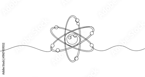 Minimalist atomic structure illustration with orbiting electrons. no editable stroke