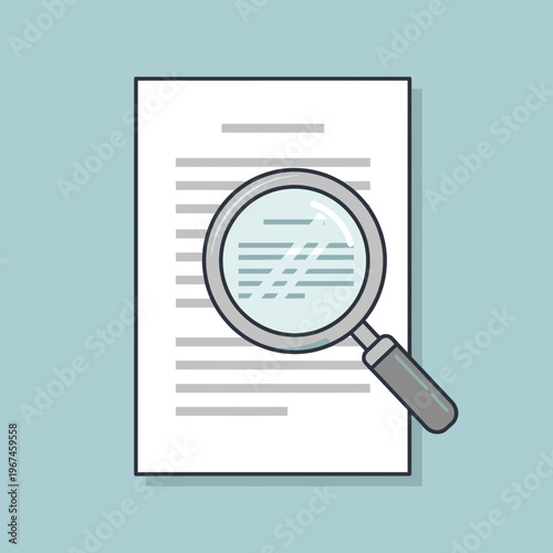 Magnifying glass on document for detailed analysis and review.