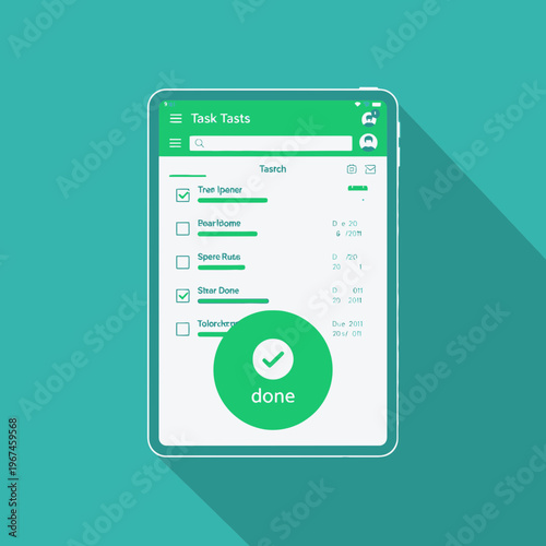Mobile app interface displaying task management features with a green theme and a done button.