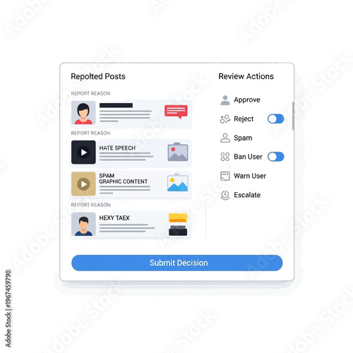 Review actions and reposted posts interface with user options and choices.