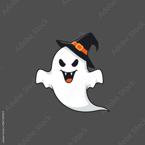 Spooky ghost wearing a witch hat perfect for Halloween celebrations and events.