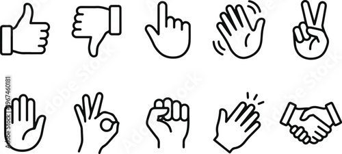 A set of hand gestures