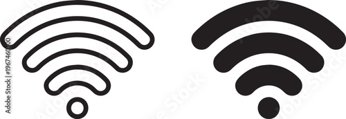 Wireless wifi signal icon set, black outline and solid flat vector symbols, internet connectivity and network hotspot signs for web design