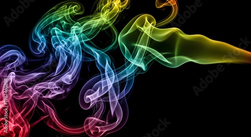 Abstract Rainbow Smoke Swirls on Black Background