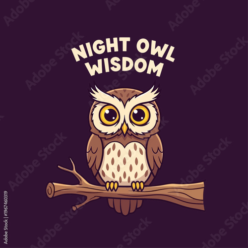Wise owl perched on a branch embodying night owl wisdom and knowledge.