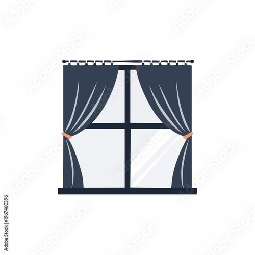 Curtains tied back on window.