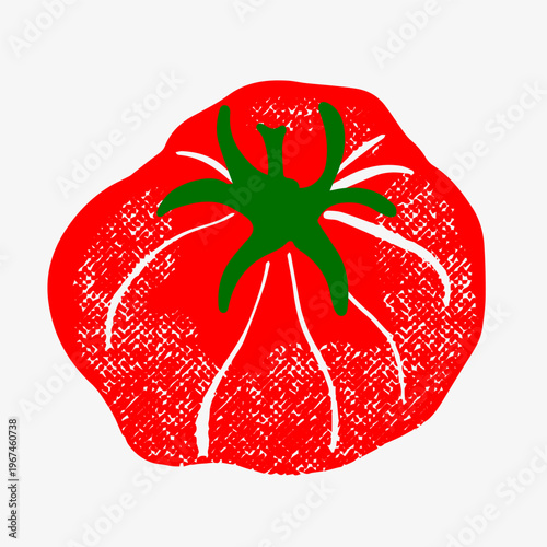 Hand-drawn tomato illustration in trendy textured style. Food illustration with fresh farm aesthetic. Good for packaging design, kitchen decor, recipe books, food branding, posters, stickers and print