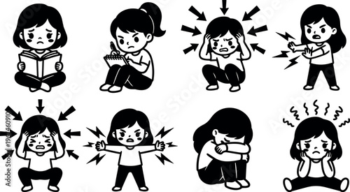 Sad and angry girl expressing stress pain and fear