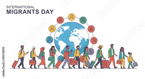 International Migrants Day global celebration illustration.