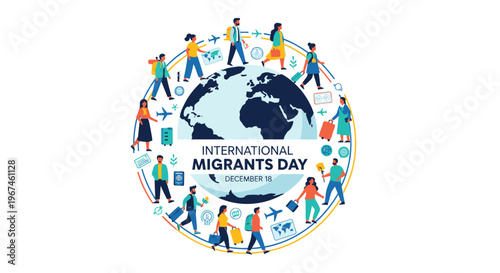 International Migrants Day awareness campaign logo.