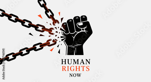 Human rights now fist breaking chains.