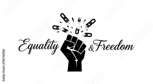 Black fist with chains breaking equality freedom.