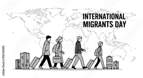 International Migrants Day illustration with travelers.