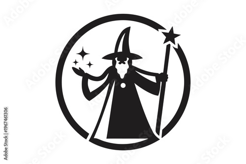 Ancient Warlock Casting a Darker Spell with Swirling Mystical Energy - Gothic Fantasy Vector Drawing
