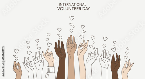 International Volunteer Day diverse hands hearts.