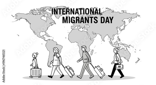 International Migrants Day illustration with travelers.