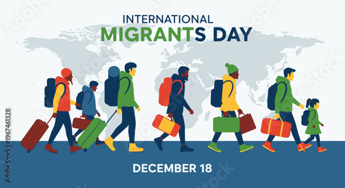 International Migrants Day awareness campaign illustration.