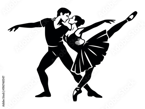 Ballet dancers in a romantic pose, performing a graceful pas de deux. This elegant male and female couple symbolizes passion and connection
