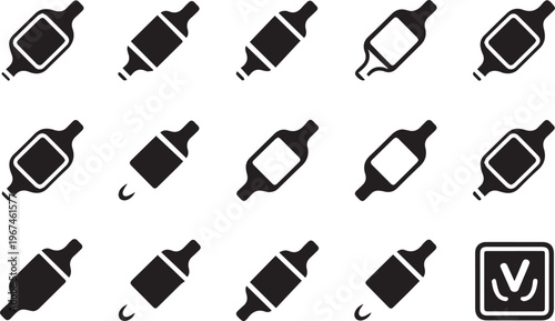 Vape device icons collection showing electronic cigarette battery and dropper refill variations