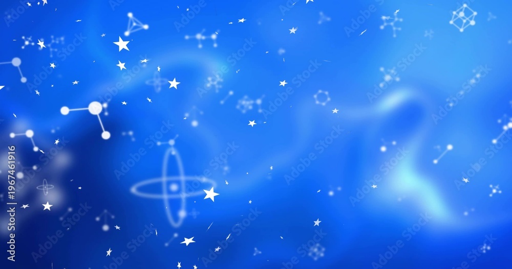 Fototapeta premium Glowing abstract blue star icons occupying center of space wallpaper, with constellation lines