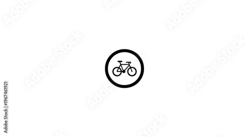Black graphic of a bicycle inside a circle, centered on a white background