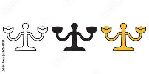 A set of three candelabras in different colors on a white background silhouette