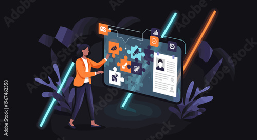 A minimalist illustration of a glowing blue light on a dark background, conveying a sense of technology and innovation.