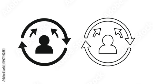 User exchange, circular arrow icons, black and line art, 2 swap symbols, vector graphics