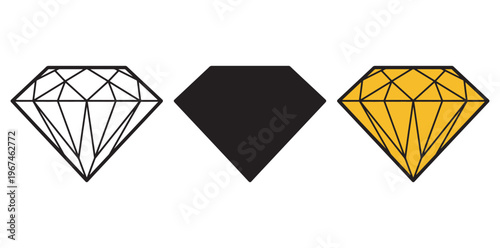 A graphic illustration of three diamond shapes in different colors and styles silhouette