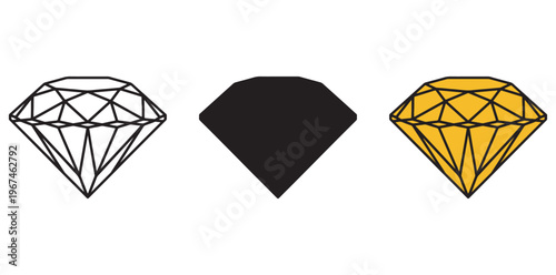 A graphic illustration of three diamond shapes in different colors and styles silhouette