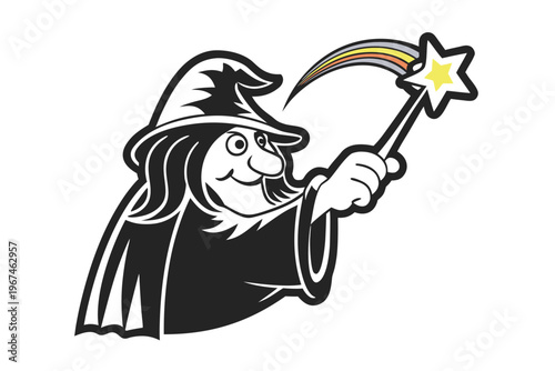 Mystical Wizard Casting a Magical Spell, Dynamic Fantasy Sorcerer with Glowing Energy